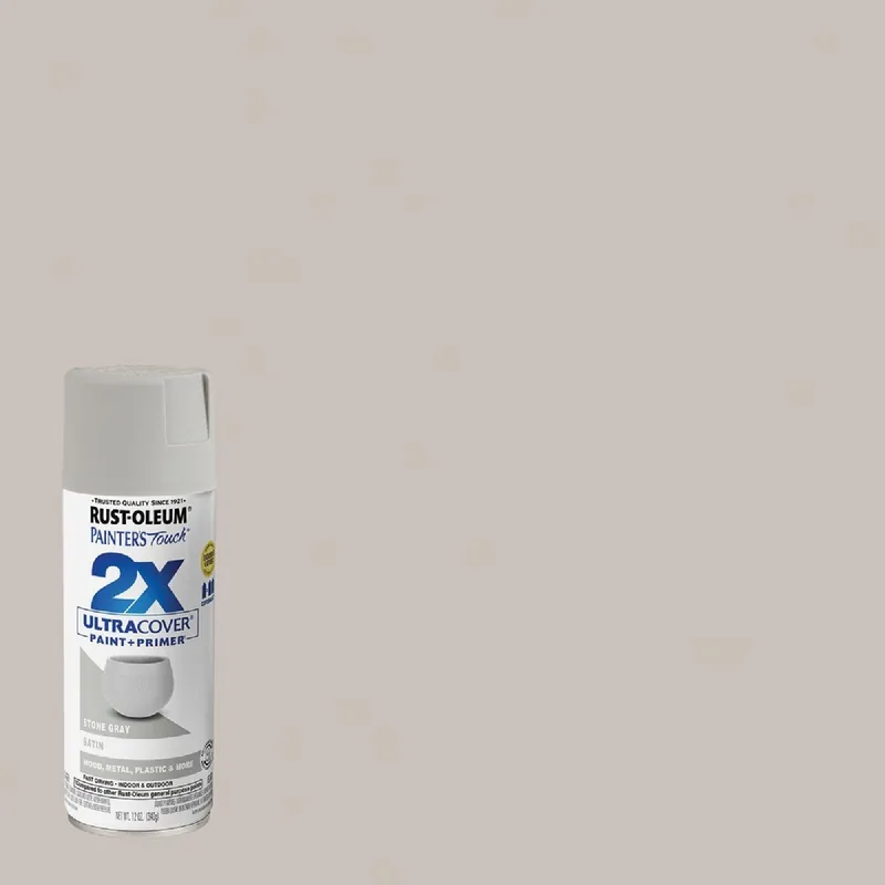 Rust-Oleum 334086 Painter's Touch 2X Ultra Cover 12 Oz. Satin Paint + Primer Spray Paint, Stone Gray