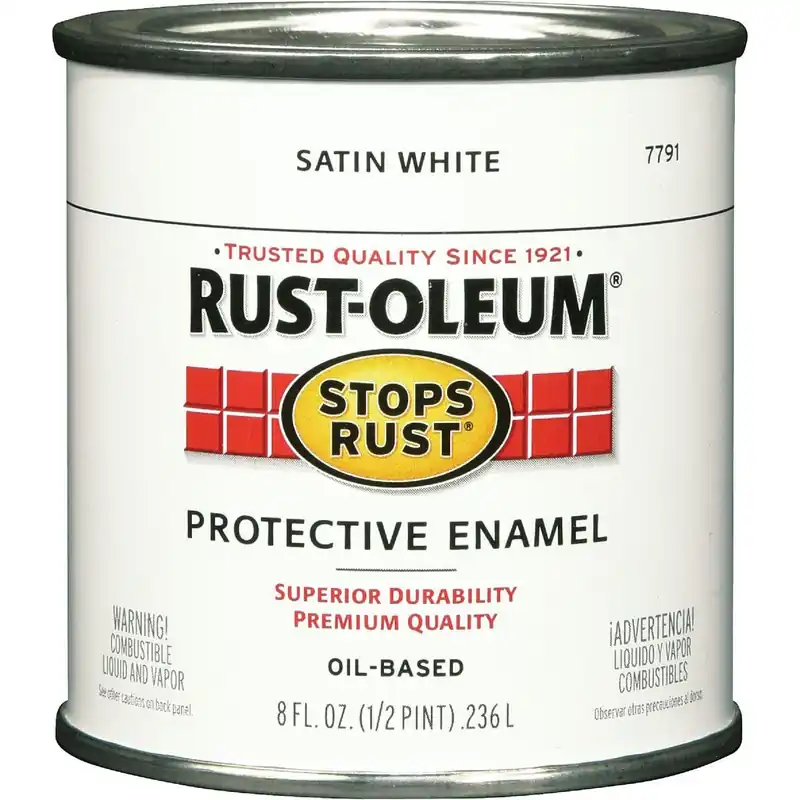Rust-Oleum 7791730 Stops Rust Oil Based Satin Protective Rust Control Enamel White 1/2 Pt.