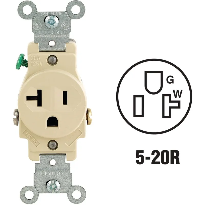 Leviton S11-5801-KIS 20A Ivory Commercial Grade 5-20R Shallow Single Outlet