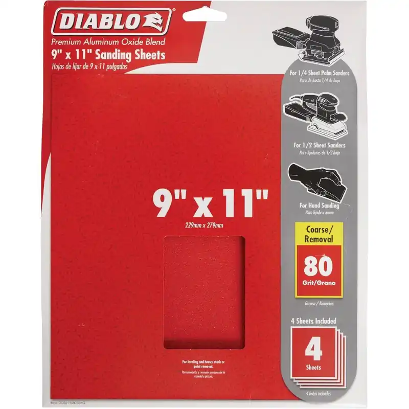 Diablo DCS911080S04G 9 In. x 11 In. 80 Grit Coarse Sandpaper (4-Pack)