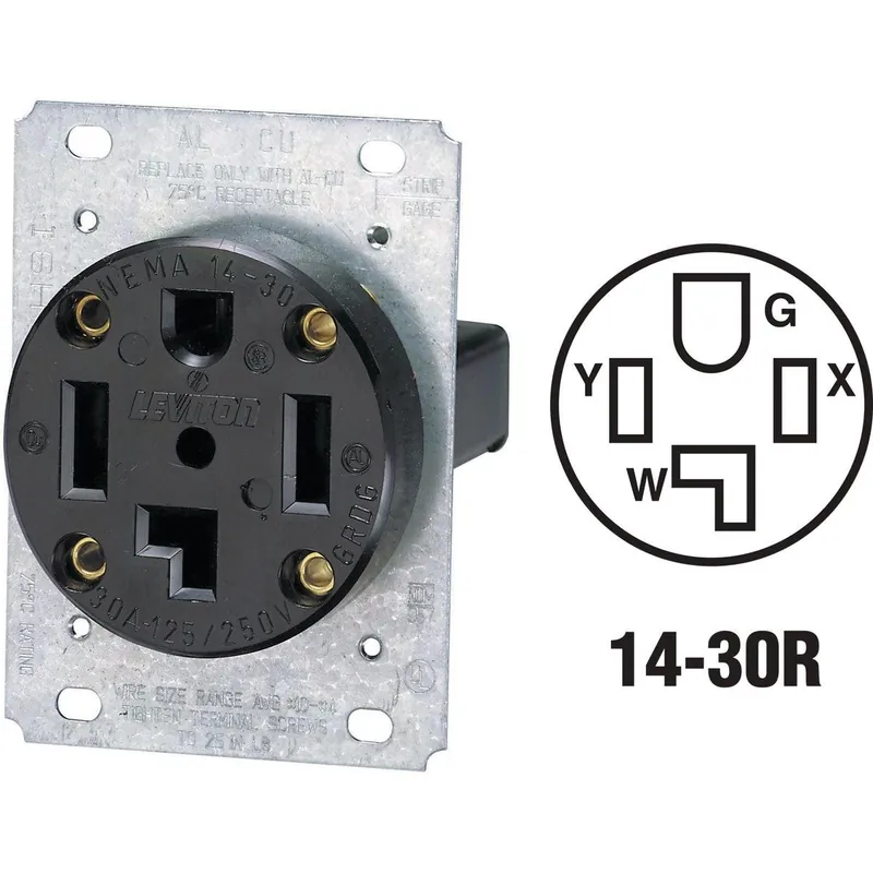 Leviton R10-00278-S00 Flush Mount Black 30A 14-30R 4-Wire Dryer Power Outlet