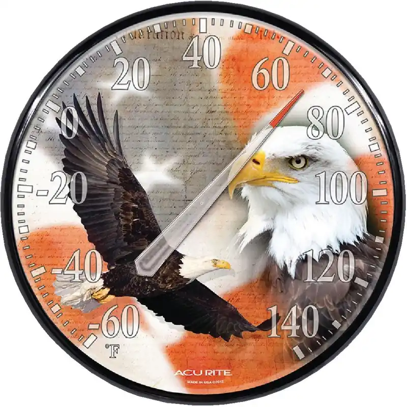 Acurite 01930 12.5 In. Dia. Plastic Dial Eagle/Flag Indoor & Outdoor Thermometer