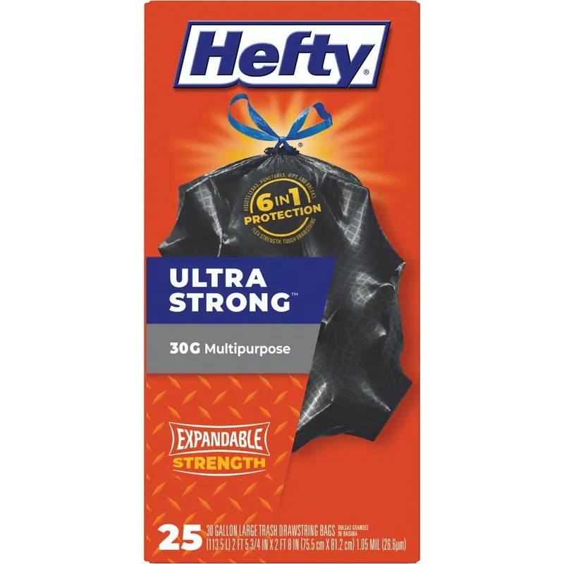 Hefty E80627 Ultra Strong 30 Gal. Large Black Trash Bag (25-Count)