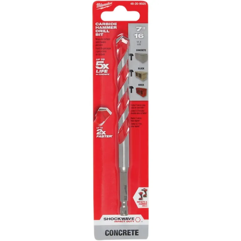 Milwaukee 48-20-9025 SHOCKWAVE 7/16 In. x 6 In. Carbide Masonry Drill Bit