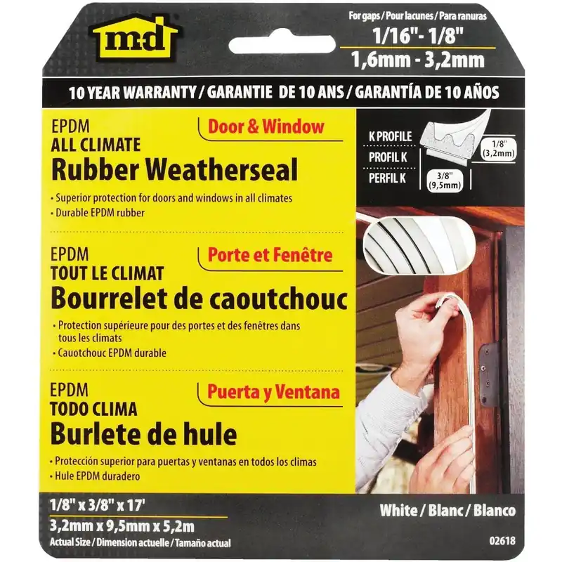M-D 02618 Brown 17 Ft. x 3/8 In. Extreme Temp Small Gap Rubber Weatherstrip
