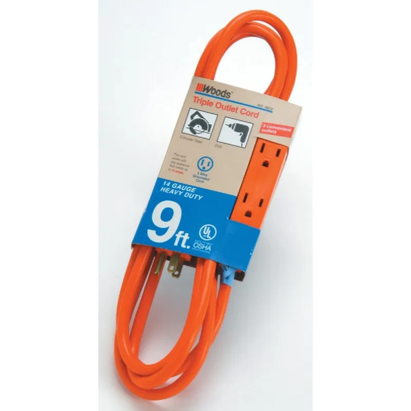 Woods 0872 9 Ft. 14/3 Triple Outlet Extension Cord