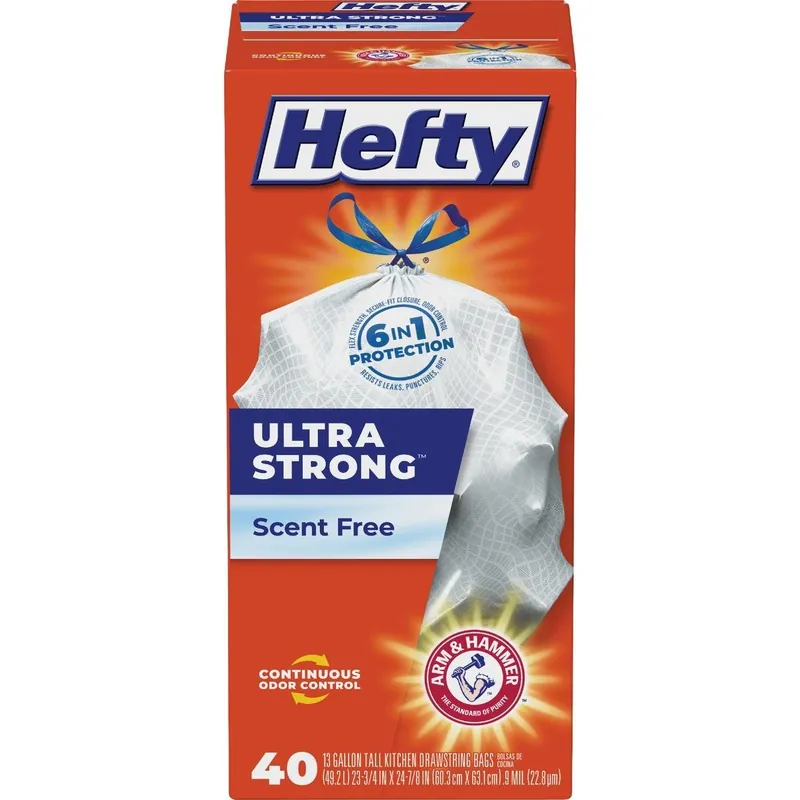 Hefty E88338 Ultra Strong 13 Gal. Scent Free Tall Kitchen Trash Bag (40-Count)