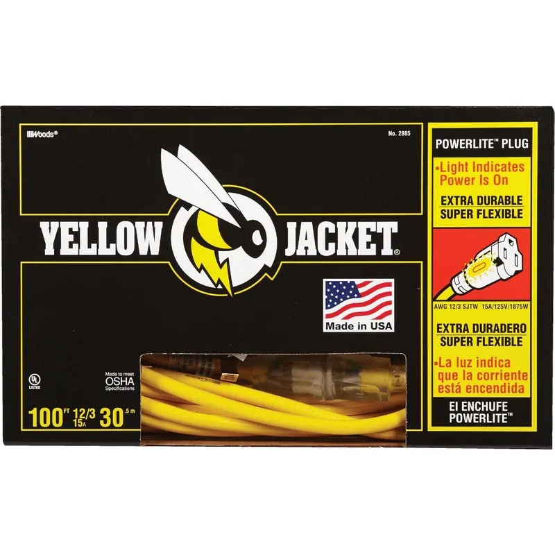 Yellow Jacket 2885AC Heavy-Duty Extension Cord 100 Ft 12/3