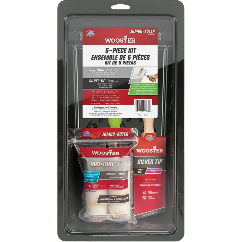 Wooster Brush RR396-4 1/2 Mini Jumbo-Koter & Silver Tip Roller Kit (5-Piece)