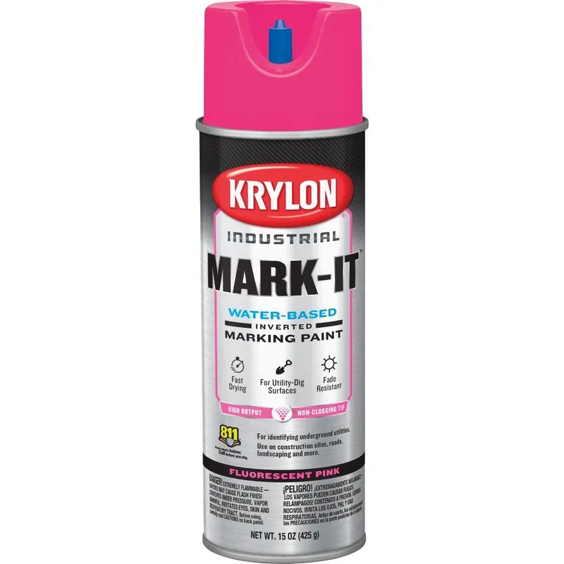 Krylon 732308 Mark-It Industrial WB Fluorescent Pink Inverted Marking Paint