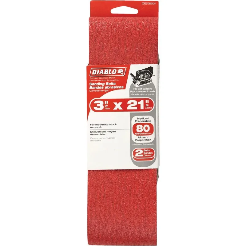 Diablo DCB321080S02G 3 In. x 21 In. 80 Grit General Purpose Sanding Belt (2-Pack)