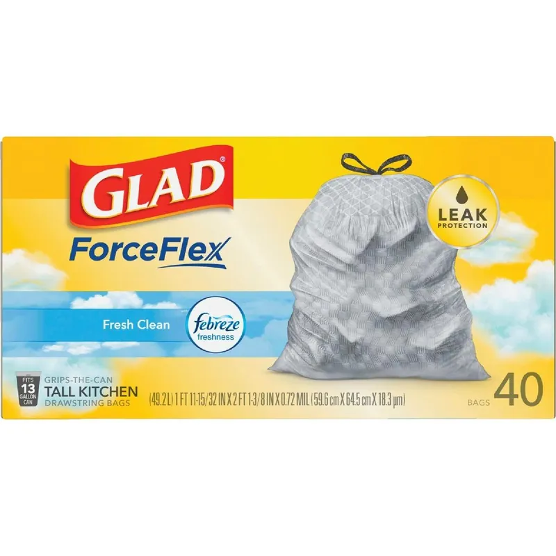 Glad 78361 Febreze 13 Gal Fresh Scent Tall Kitchen White Trash Bag 40-Count