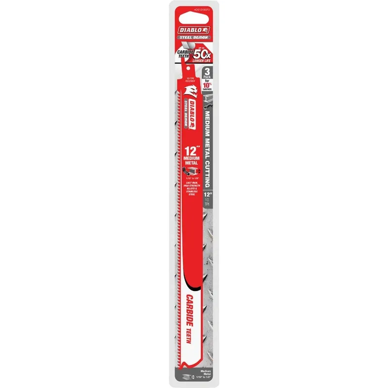 Diablo DS1210CF3 Steel Demon 12 In. 10 TPI Carbide Medium Metal Reciprocating Saw Blade 3-Pack