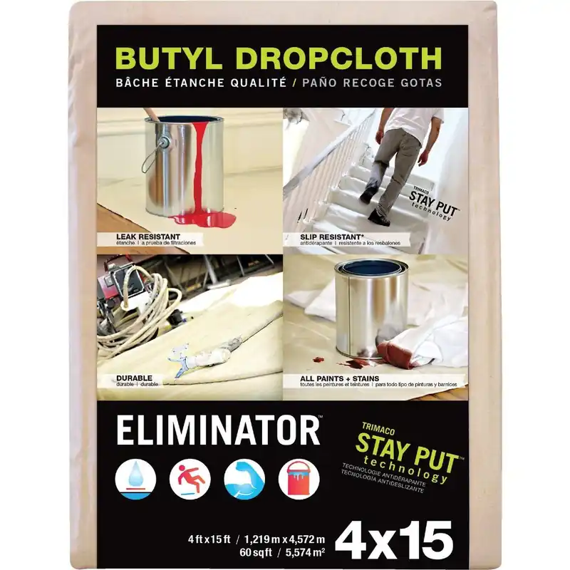 Trimaco 80328 Eliminator Butyl-Back Canvas 4 Ft. x 15 Ft. Heavy-Duty Drop Cloth