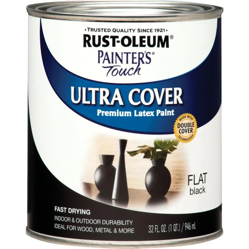 Rust-Oleum 1976502 Painter's Touch 2X Ultra Cover Premium Latex Paint Flat Black 1 Qt.