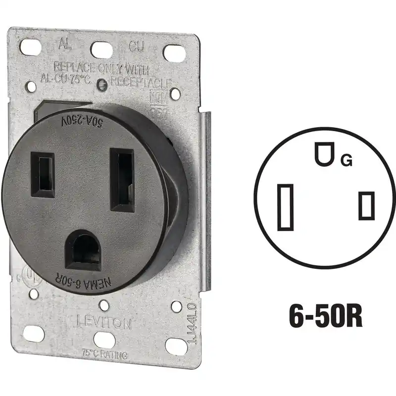 Leviton R10-05374-S00 50A Flush Mount Black 6-50R Welder Power Outlet