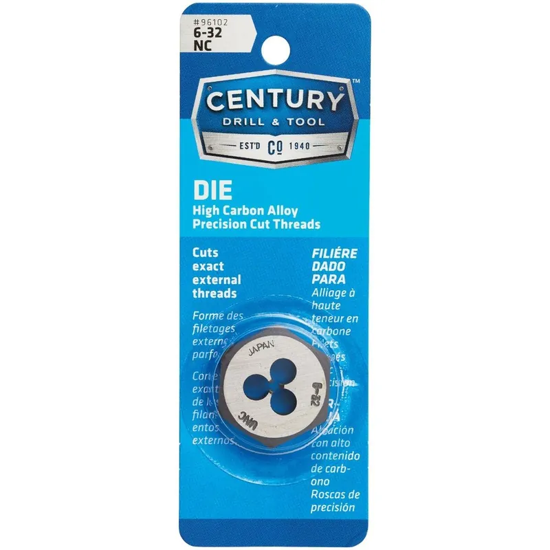 Century Drill Tool 96102 6-32 National Coarse 1 In. Across Flats Fractional Hexagon Die
