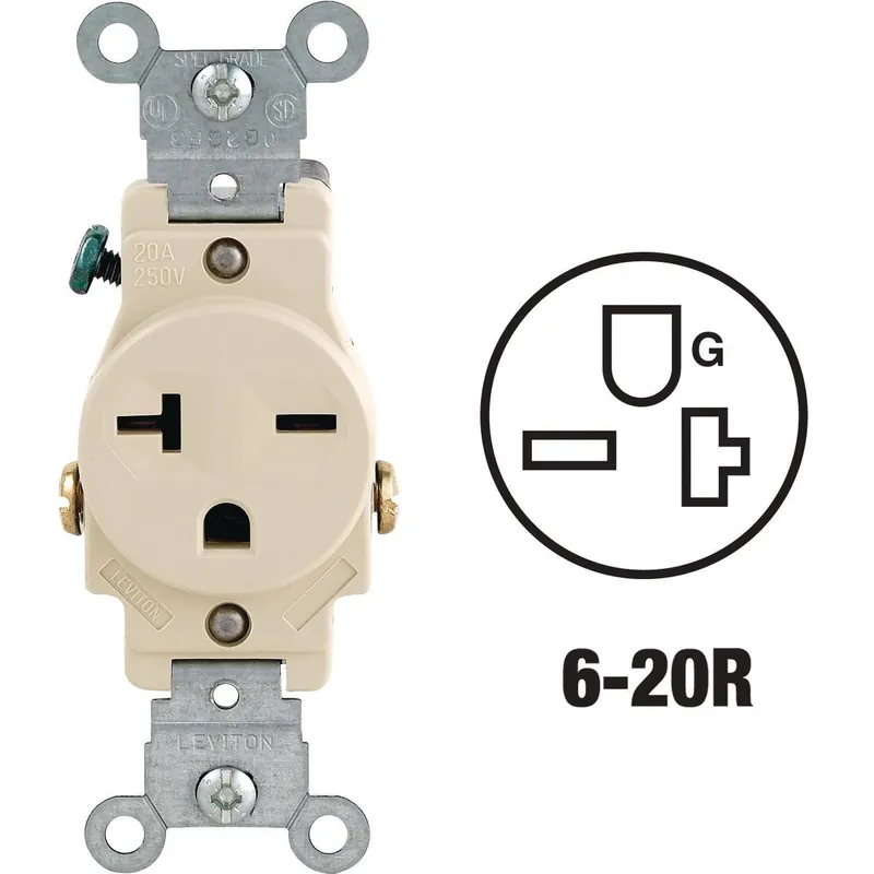 Leviton S11-05821-0IS 20A Ivory Heavy-Duty 6-20R Grounding Single Outlet