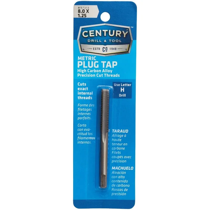 Century Drill Tool 97313 8.0x1.25 Carbon Steel Metric Tap