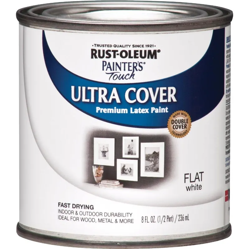 Rust-Oleum 1990730 Painter's Touch 2X Ultra Cover Premium Latex Paint Flat White 1/2 Pt.