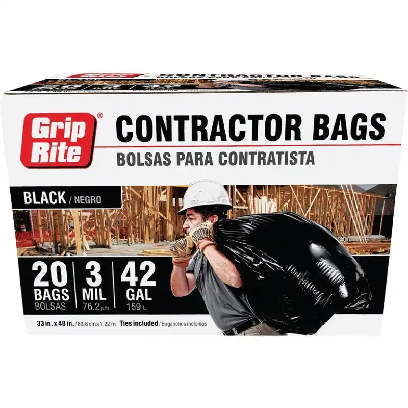 Grip-Rite GRAPCBAG20 42 Gal. Contractor Black Trash Bag 20 Count