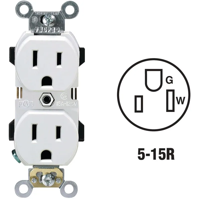 Leviton R72-05252-0WS 15A White Industrial Grade 5-15R Duplex Outlet