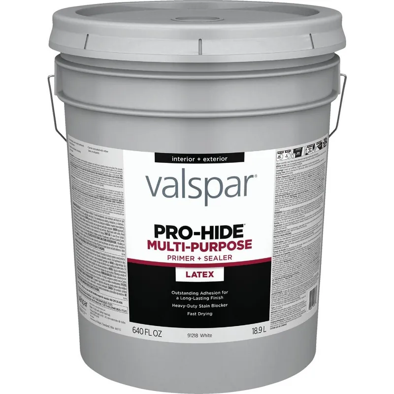 Valspar 028.0091218.008 Pro-Hide Waterborne Interior/Exterior Multi-Purpose Primer White 5 Gal.