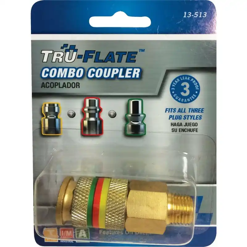 Tru-Flate 13-513 Combo-Coupler 1/4 In. MNPT Brass Coupler