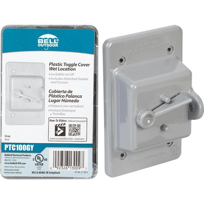 Bell PTC100GY Gray Single Gang Vertical Mount Weatherproof Polycarbonate Outdoor Switch Cover