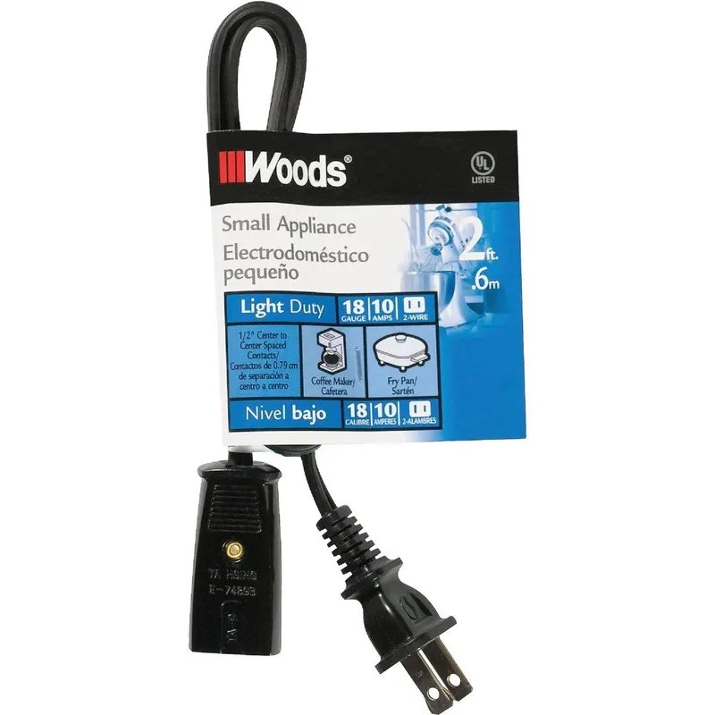 Woods 0293 Mini Plug Appliance Cord 10A 2 Ft.