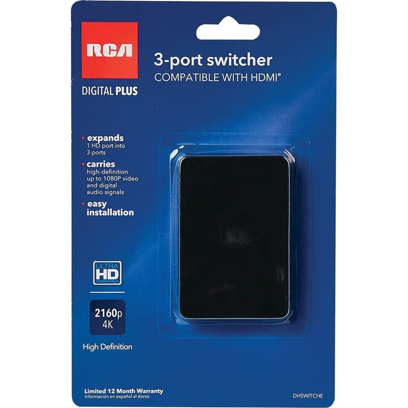 RCA DHSWITCHE HDMI Port to 3 HDMI Port Switcher Adapter