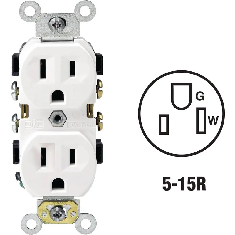 Leviton S02-0BR15-0WS 15A White Shallow Commercial Grade 5-15R Duplex Outlet