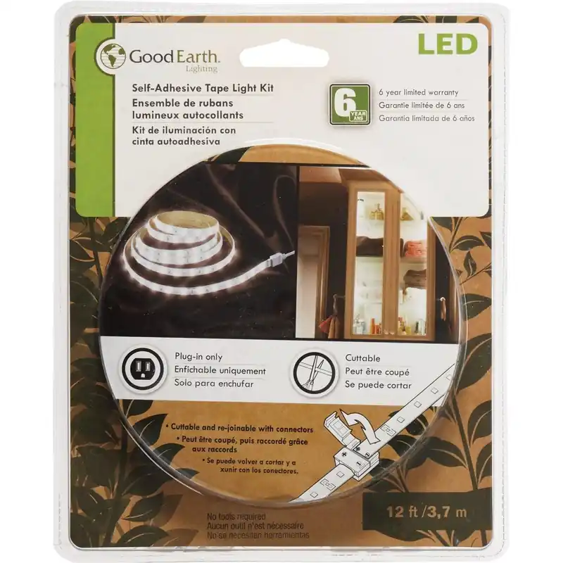 Good Earth Lighting AC1067-WHG-12LF0-G 12 Ft. Plug-In White LED Under Cabinet Tape Light