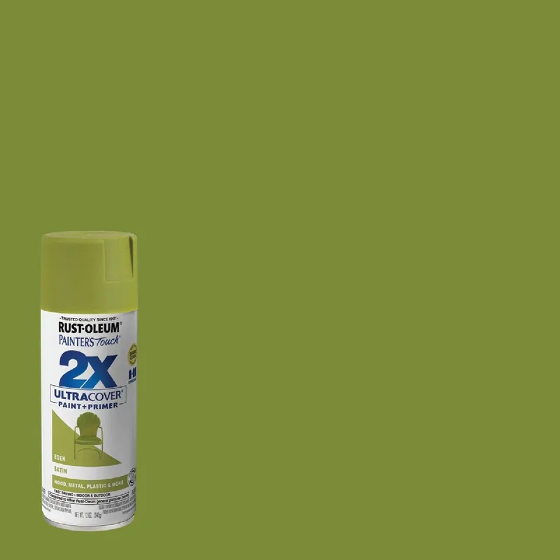 Rust-Oleum 334065 Painter's Touch 2X Ultra Cover 12 Oz. Satin Paint + Primer Spray Paint, Eden