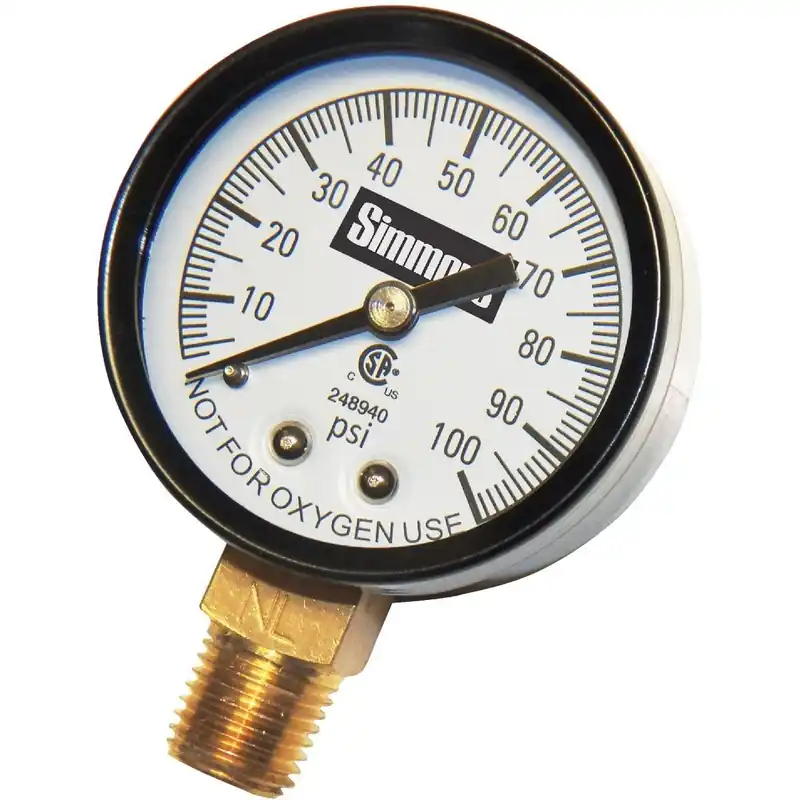 Simmons 1305 MPT Fitting 100 psi Pressure Gauge