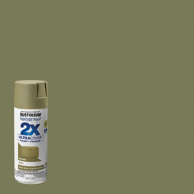 Rust-Oleum 334077 Painter's Touch 2X Ultra Cover 12 Oz. Satin Paint + Primer Spray Paint, Oregano
