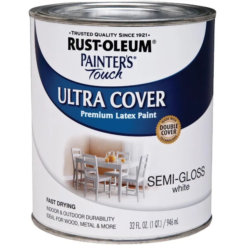 Rust-Oleum 1993502 Painter's Touch 2X Ultra Cover Premium Latex Paint White Semi-Gloss 1 Qt.