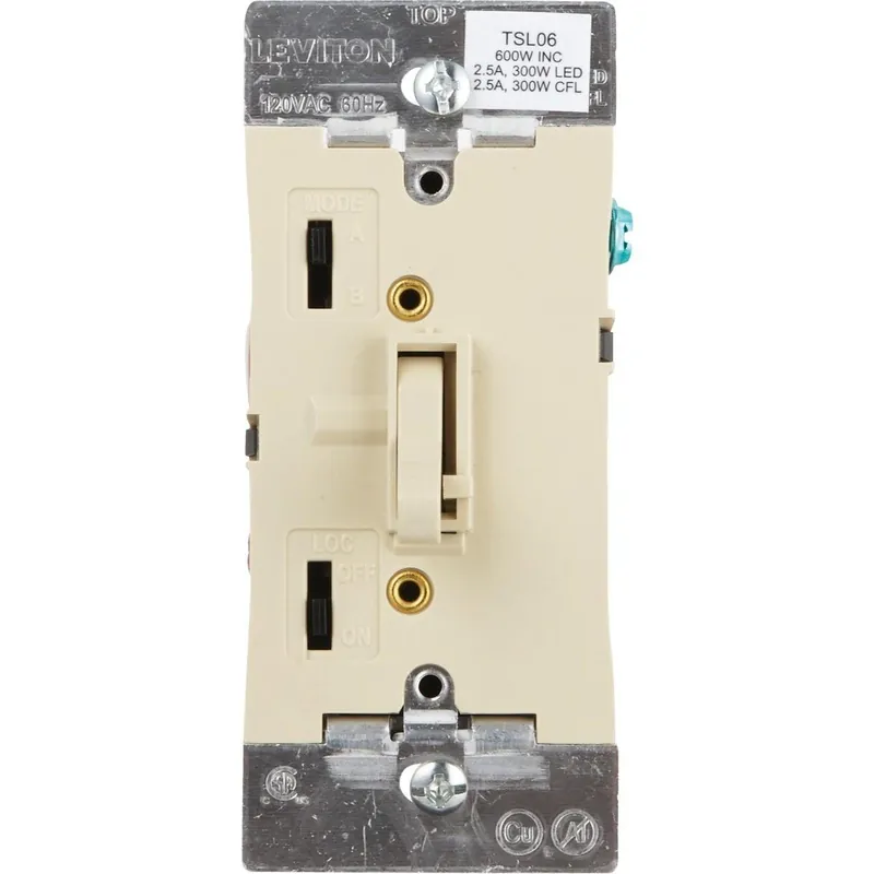 Leviton R11-TSL06-1KI Incandescent/Halogen/LED/CFL Ivory Slide Dimmer Switch