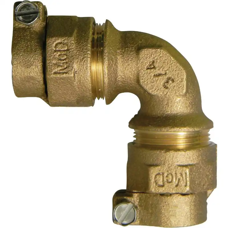 A Y McDonald 74761-22B 1 In 90 Deg Brass Elbow CTS Polyethylene Pipe Connector