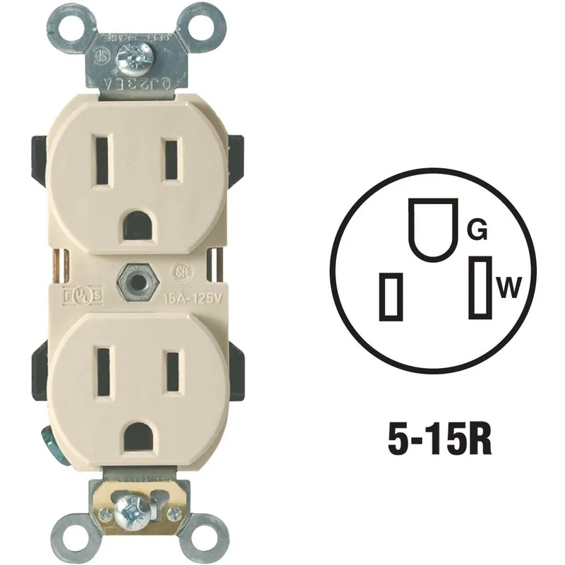 Leviton R71-5252-0IS 15A Ivory Industrial Grade 5-15R Duplex Outlet