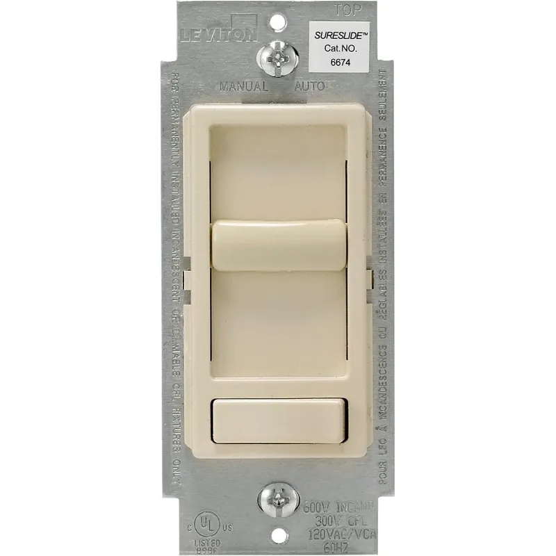 Leviton R78-06674-P0T Decora Incandescent/LED/CFL Light Almond Slide Dimmer Switch