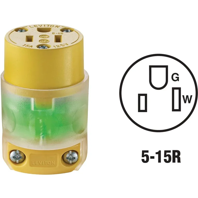 Leviton R50-515CV-LIT 15A 125V 3-Wire 2-Pole Illuminated Cord Connector