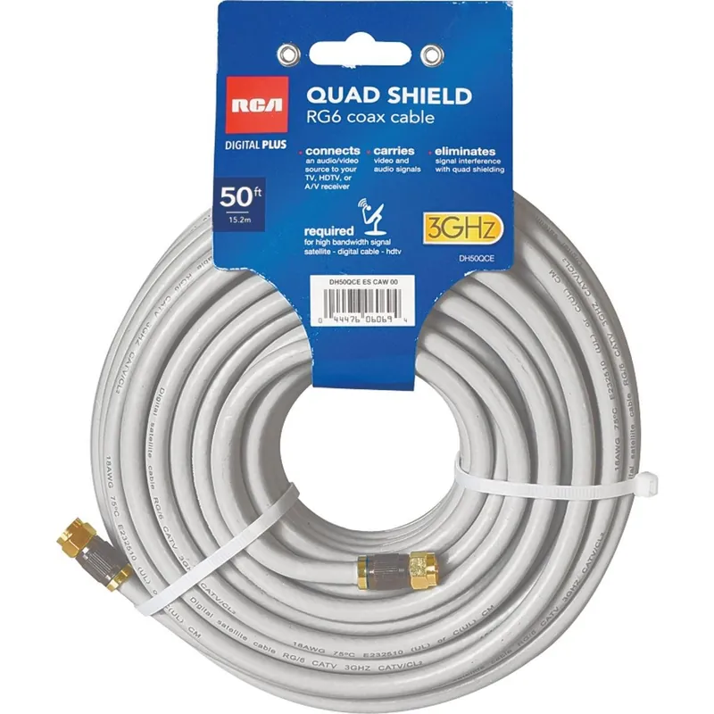 RCA DH50QCE RCA 50 Ft. Black RG6U Quad Shield Coax Cable