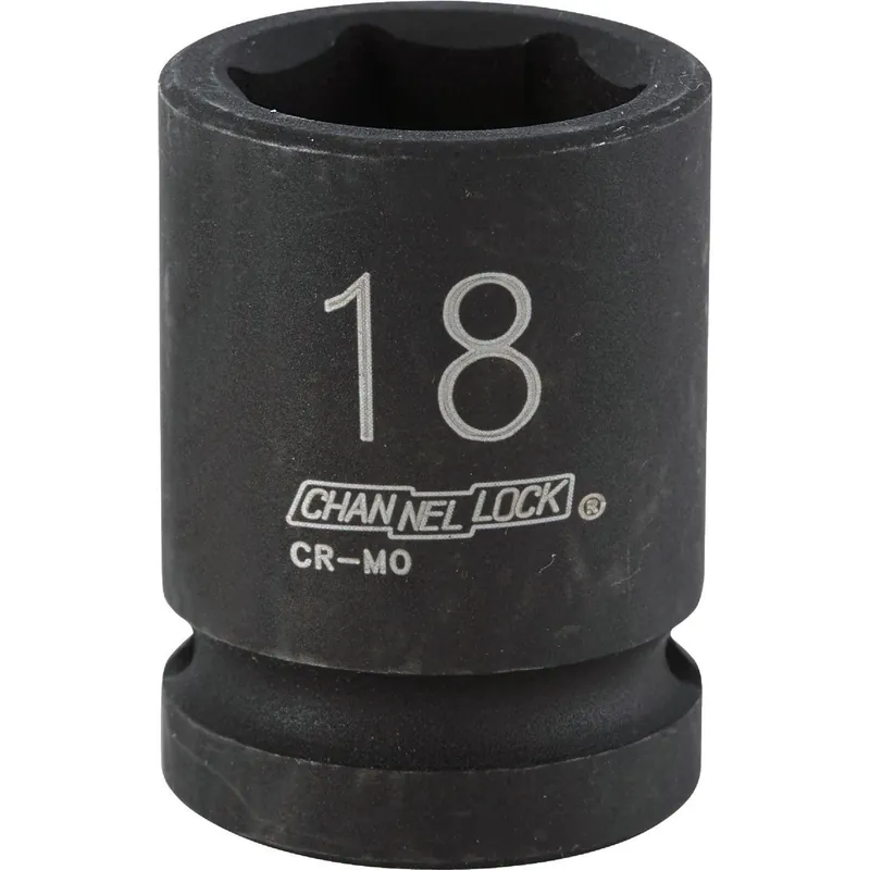 Channellock 302889 1/2 In. Drive 18 mm 6-Point Shallow Metric Impact Socket
