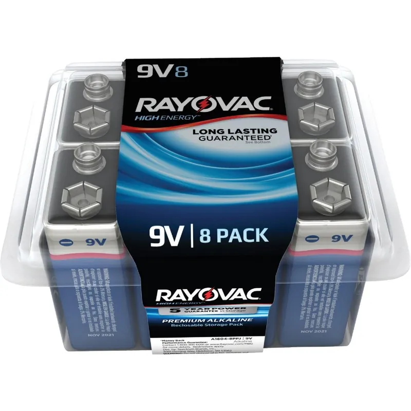 Rayovac A1604-8PPK High Energy 9V Alkaline Battery 8-Pack