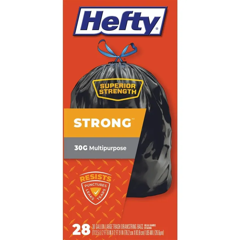 Hefty E86735 Strong 30 Gal. Large Black Trash Bag (28-Count)
