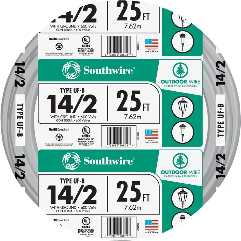 Southwire 13054221 25 Ft. 14 AWG 2-Conductor UFW/G Electrical Wire