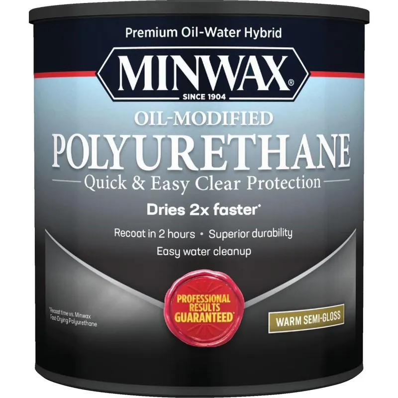 Minwax 630200444 Warm Semi-Gloss Water Based Oil-Modified Interior Polyurethane 1 Qt.
