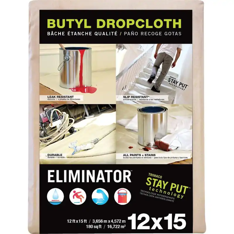 Trimaco 80322 Eliminator Butyl-Back Canvas 12 Ft x 15 Ft Heavy-Duty Drop Cloth