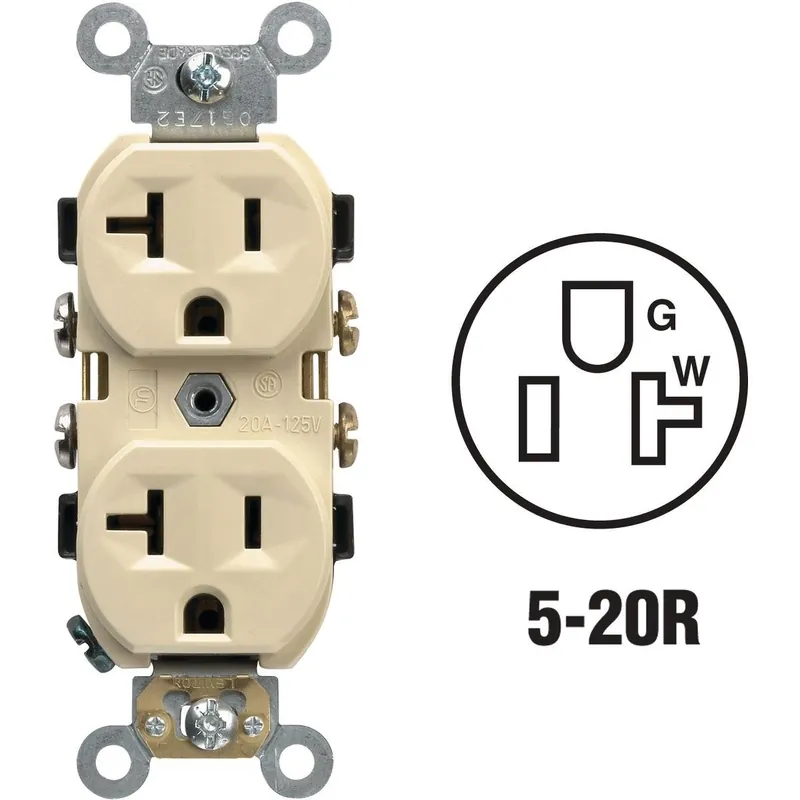 Leviton S01-CR20-IS 20A Ivory Heavy-Duty 5-20R Duplex Outlet